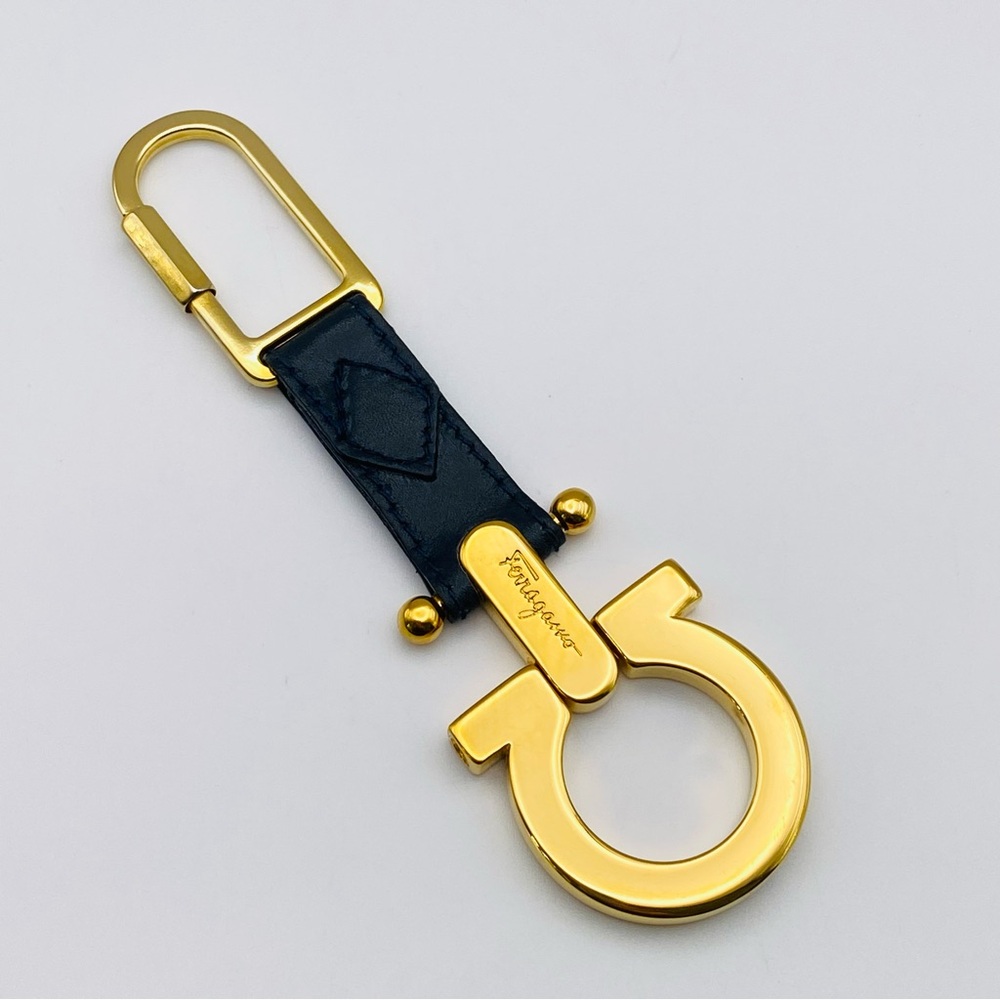 Salvatore Ferragamo Gancini Leather Gold
Tone Key Ring Holder Bag Charm